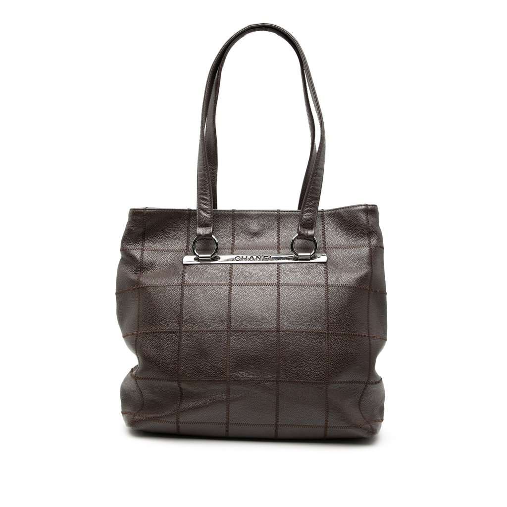 Chanel Chocolate Bar Stitched Caviar Tote Brown Leather Very good - Front View