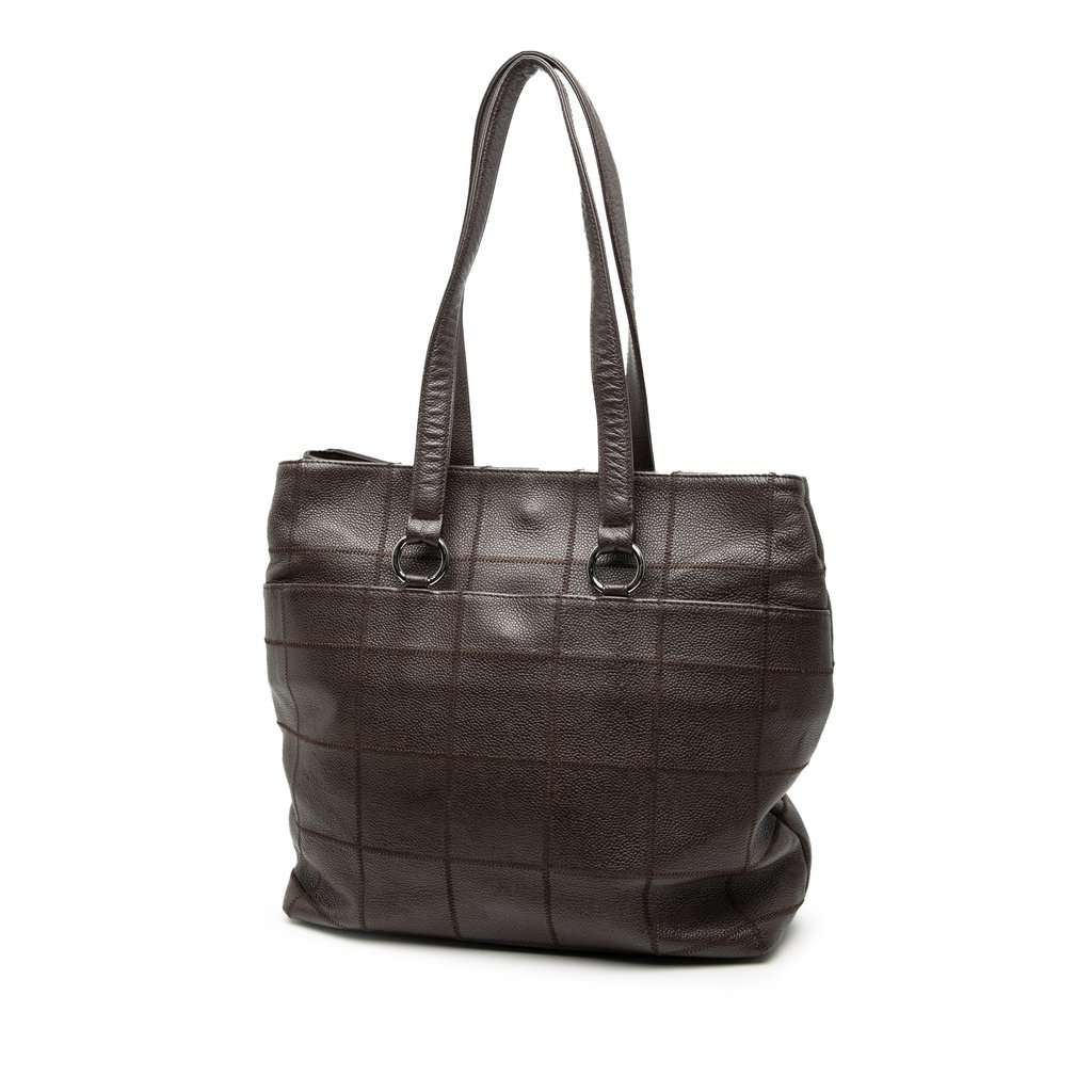 Chanel Chocolate Bar Stitched Caviar Tote Brown Leather Very good - Back View