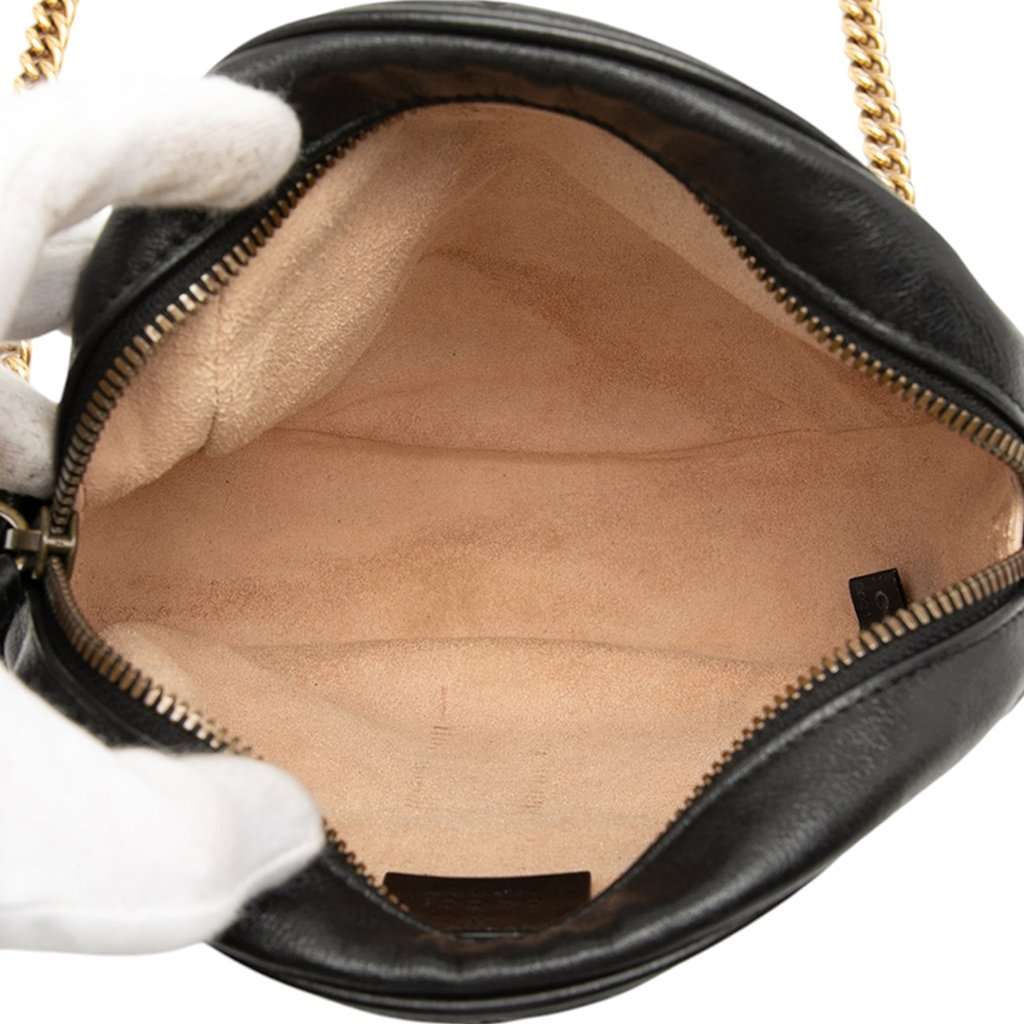 Gucci Mini GG Marmont Matelasse Leather Round Crossbody Black Leather Very good - Model View