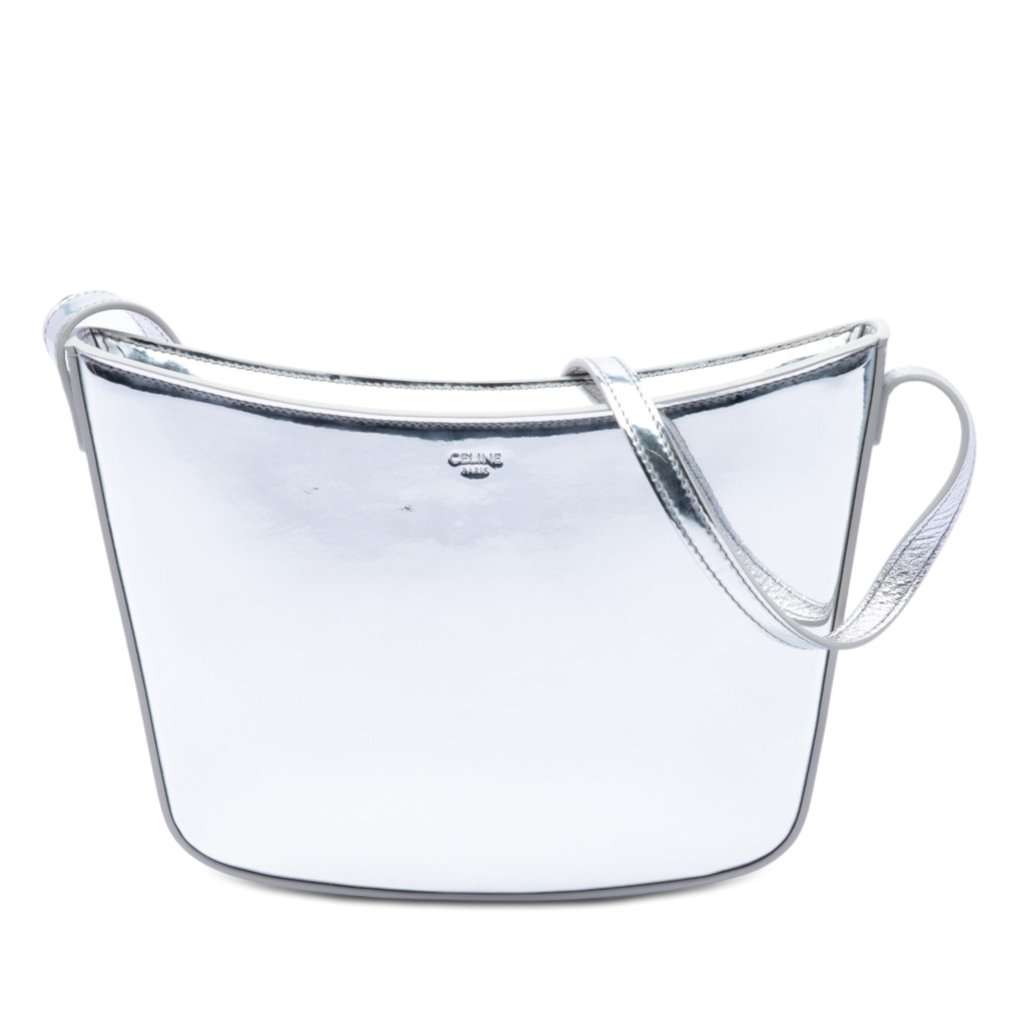 Celine Medium Metallic Leather Croque Shoulder Bag Silver Leather Very good condition - Front View