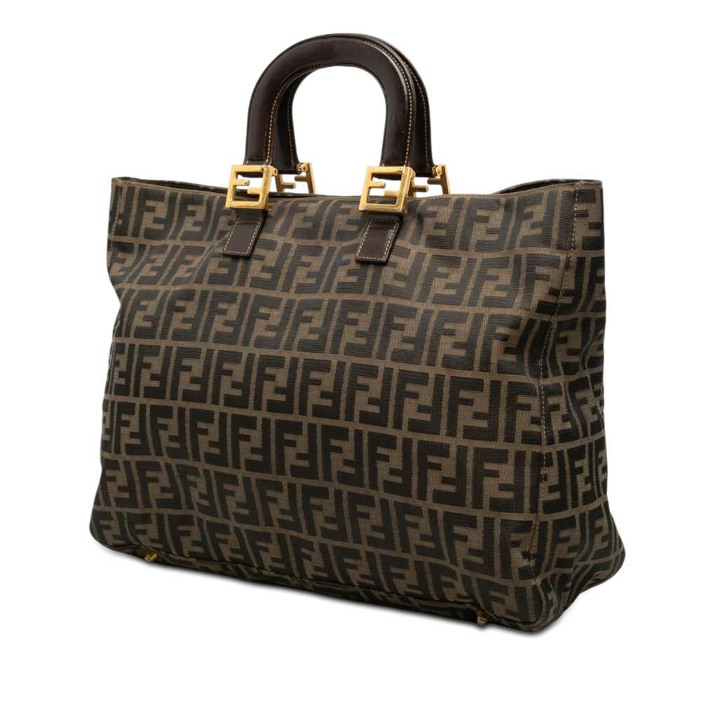 Fendi Large Zucca Canvas Twins Tote Brown Good - Back View