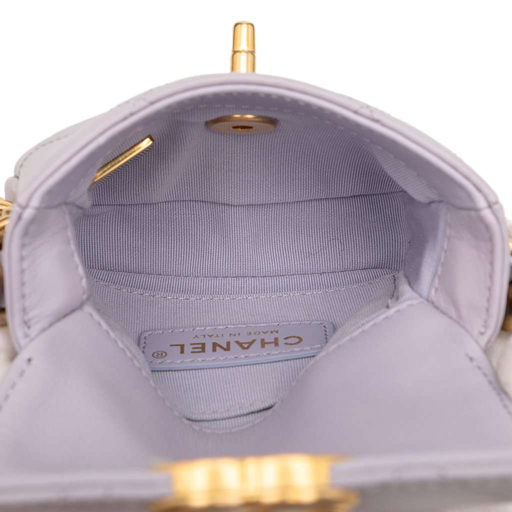 Chanel Mini Quilted Calfskin Framing Chain Flap Purple Leather Very good condition - Model View