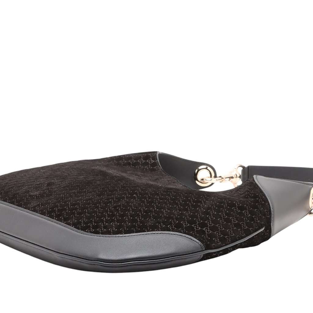 Gucci Medium Micro GG Suede B Hobo Black Leather Very good condition - Model View