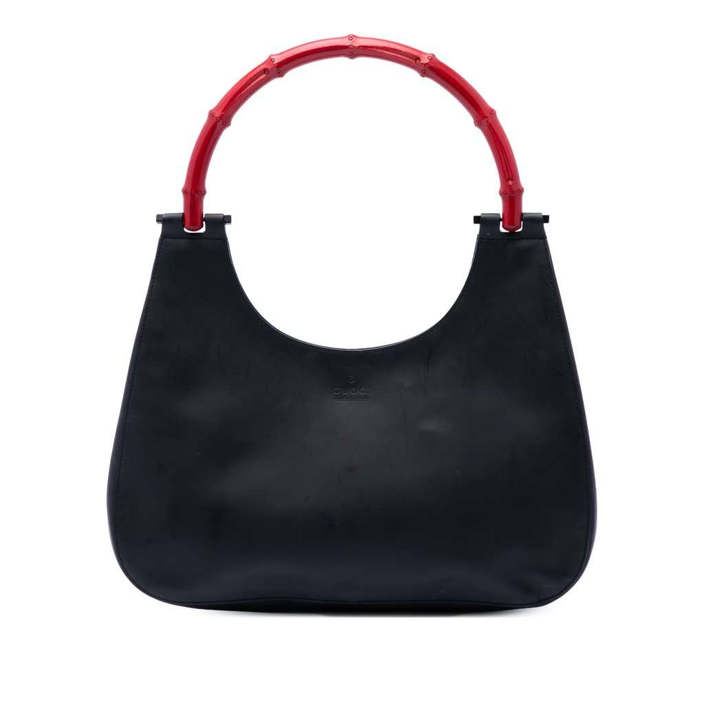 Gucci Calfskin Bamboo Handbag Black Leather Very good condition - Front View