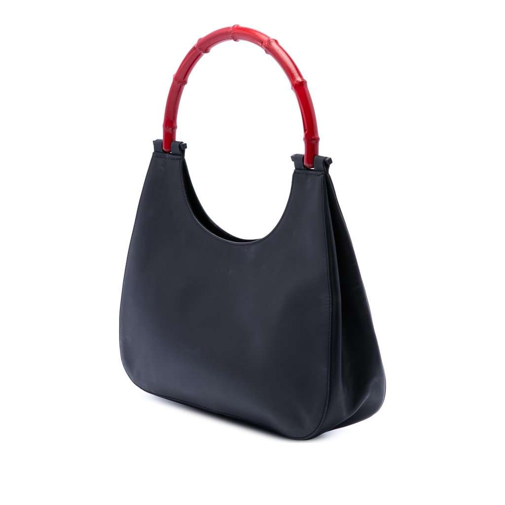 Gucci Calfskin Bamboo Handbag Black Leather Very good condition - Back View