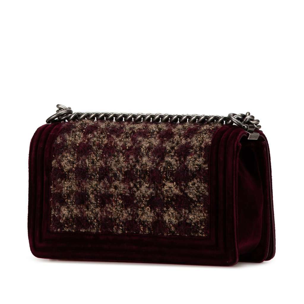 Chanel Old Medium Velvet and Tweed Boy Flap Red Very good - Back View