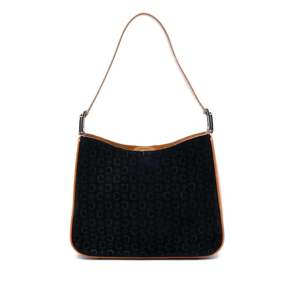 Celine C Macadam Suede Shoulder Bag Black Leather Good - Front View