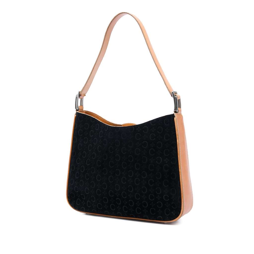 Celine C Macadam Suede Shoulder Bag Black Leather Good - Back View