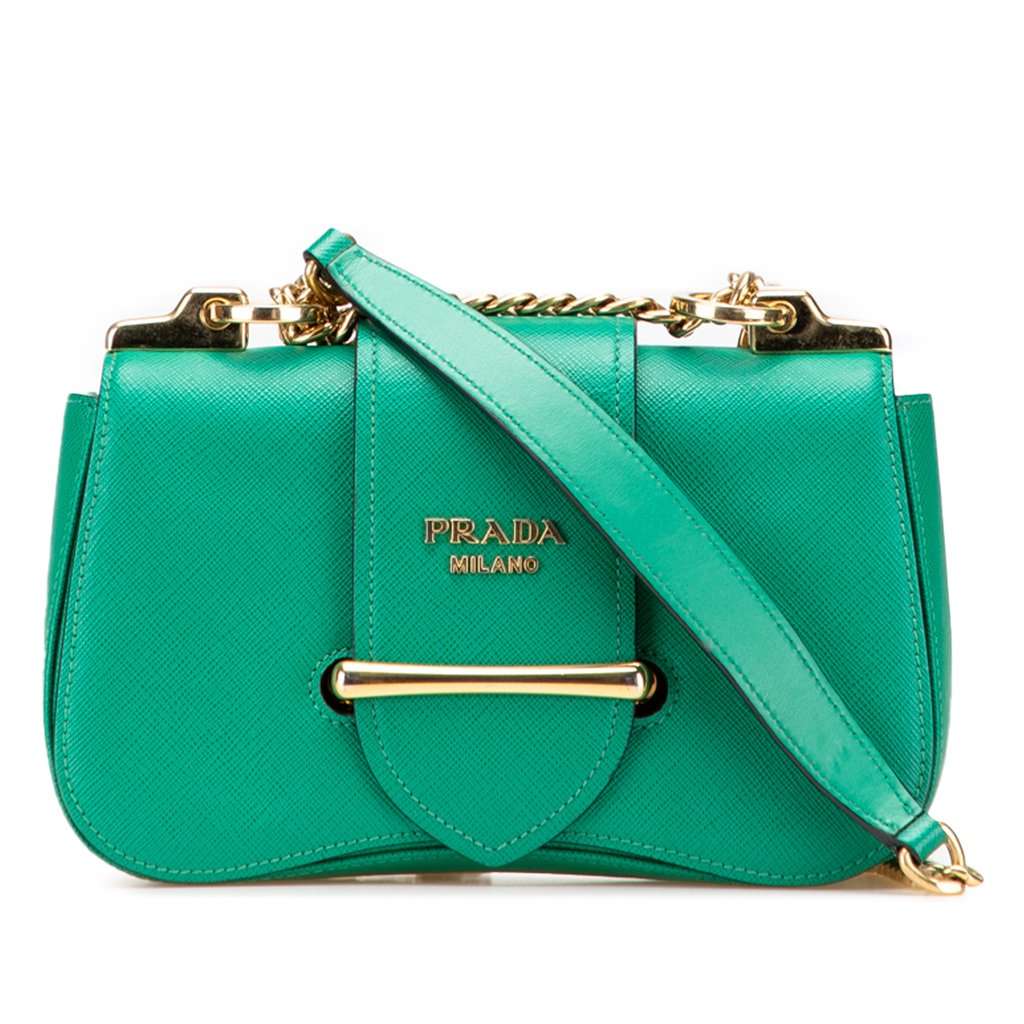 Prada Saffiano Sidonie Crossbody Green Leather Very good condition - Front View