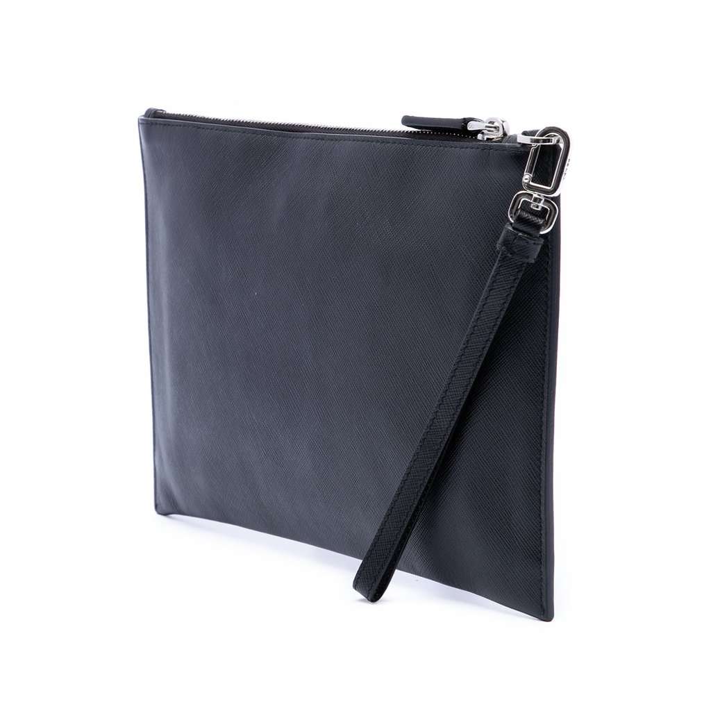 Prada Saffiano Wristlet Clutch Black Leather Very good - Back View