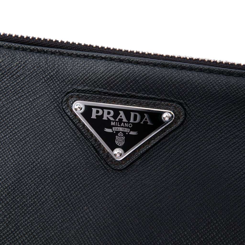 Prada Saffiano Wristlet Clutch Black Leather Very good - Box View