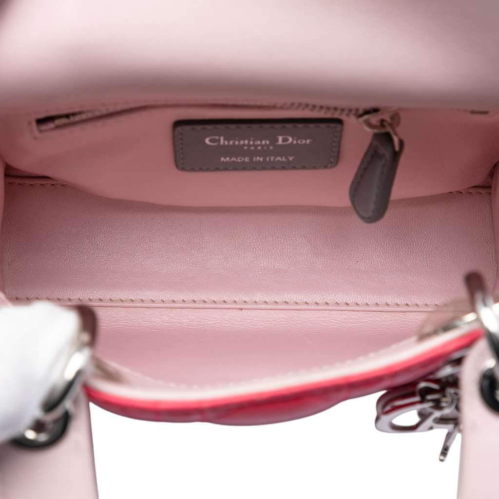 Dior Mini Tricolor Lambskin Cannage Lady Dior Pink Leather Very good condition - Model View