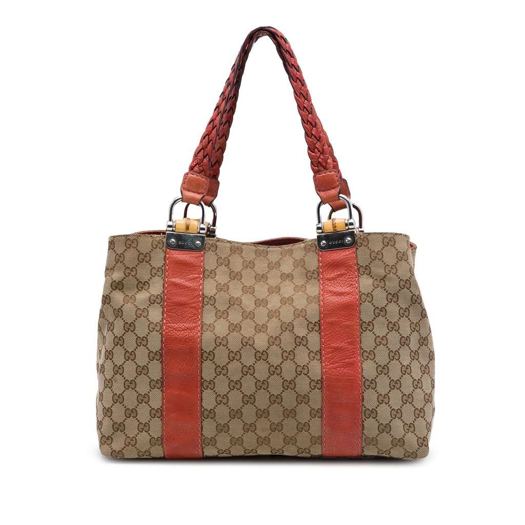 Gucci Medium GG Canvas Bamboo Libeccio Tote Beige Very good condition - Front View