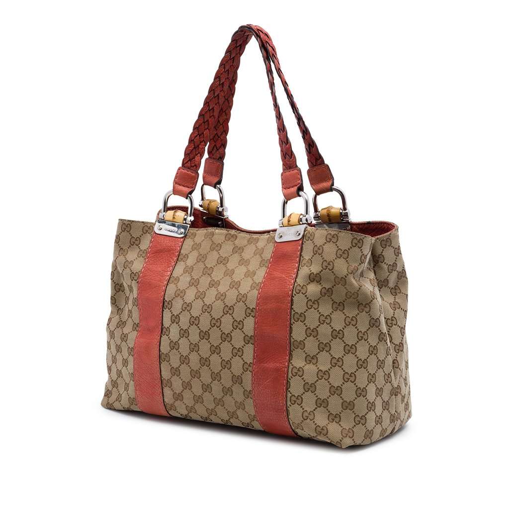 Gucci Medium GG Canvas Bamboo Libeccio Tote Beige Very good condition - Back View