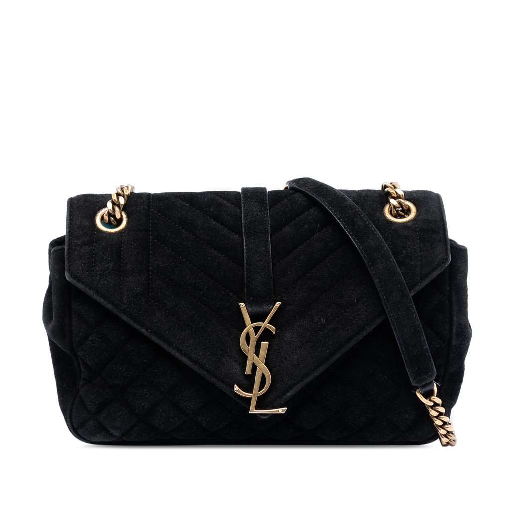 Saint Laurent Medium Suede Triquilt Monogram College Bag Black Leather Very good condition - Front View