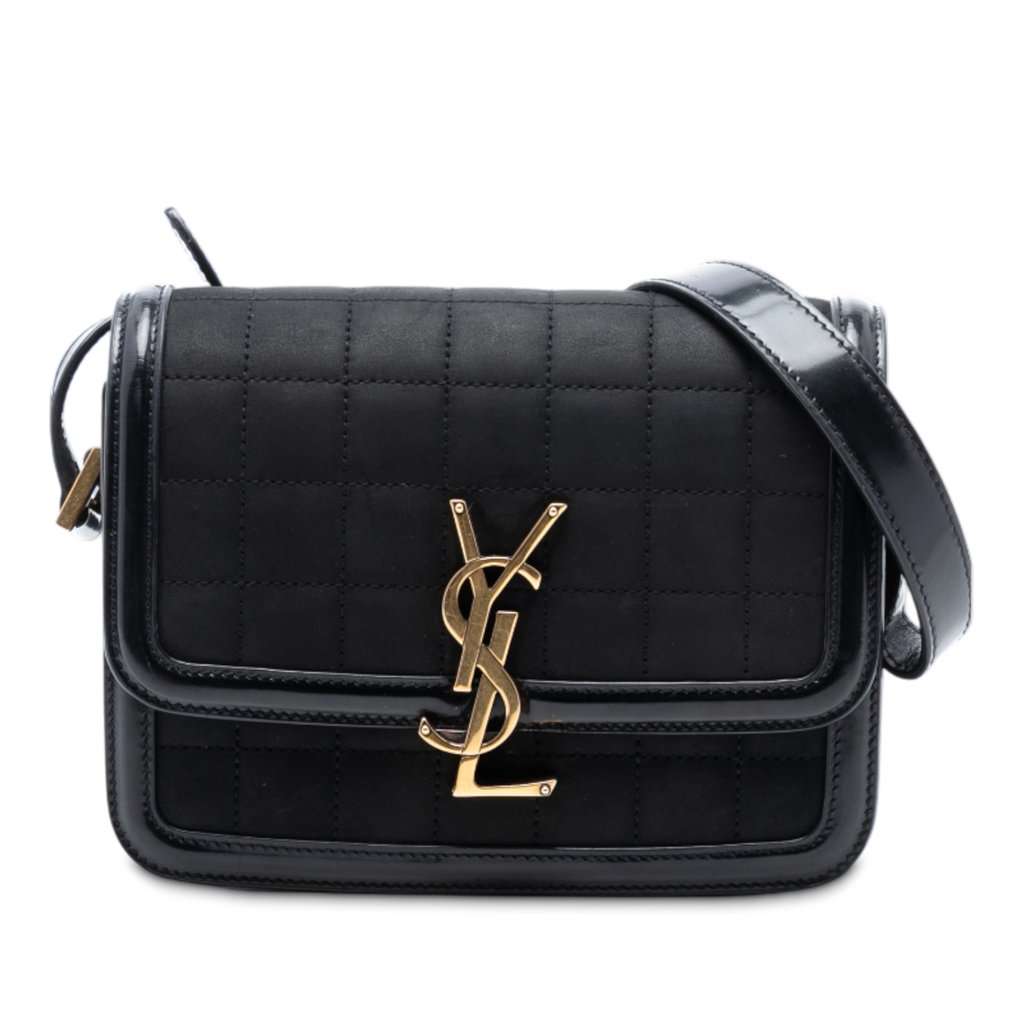 Saint Laurent Small Quilted Suede Solferino Satchel In Box Black Leather Very good - Front View