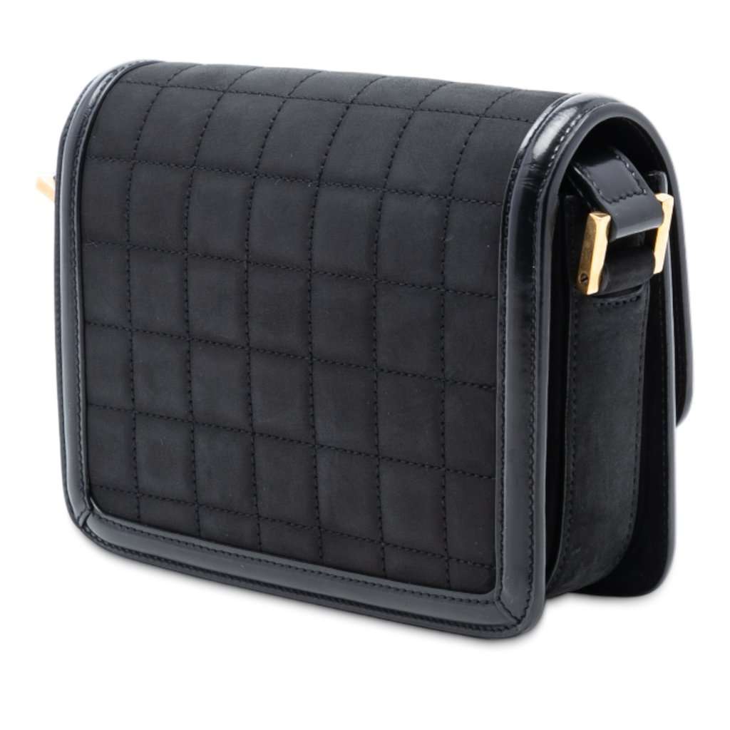 Saint Laurent Small Quilted Suede Solferino Satchel In Box Black Leather Very good - Back View