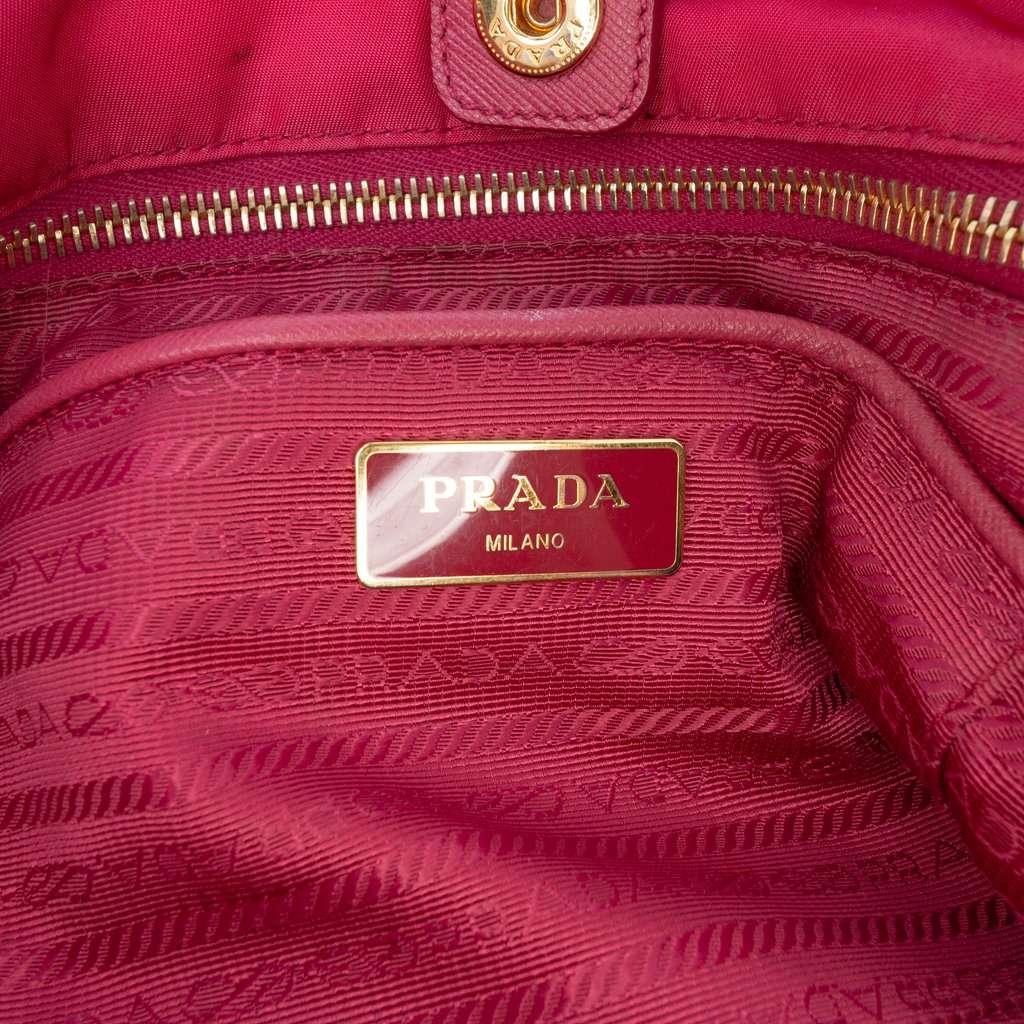 Prada Saffiano Trimmed Tessuto Tote Pink Very good - Box View