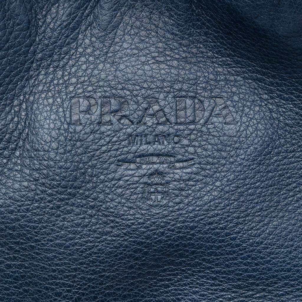 Prada Vitello Daino Shopper Tote Blue Leather Very good condition - Box View