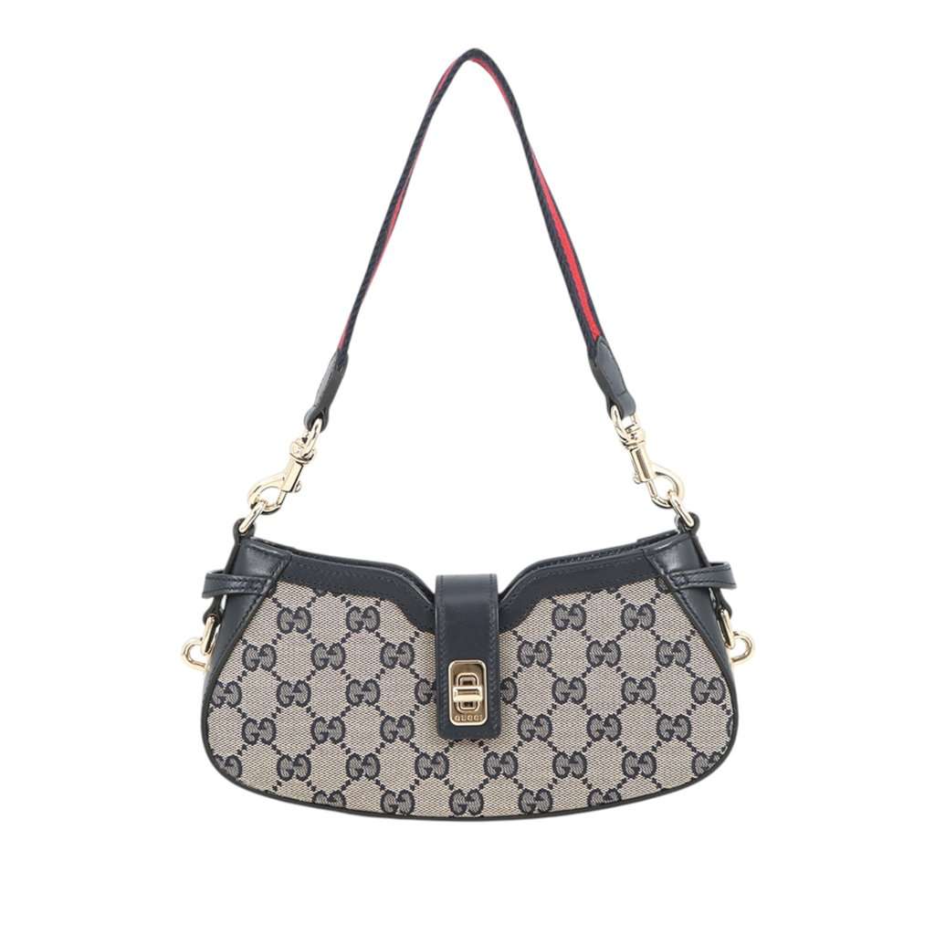 Gucci Mini GG Canvas Web Moon Side Shoulder Bag Brown Very good condition - Front View