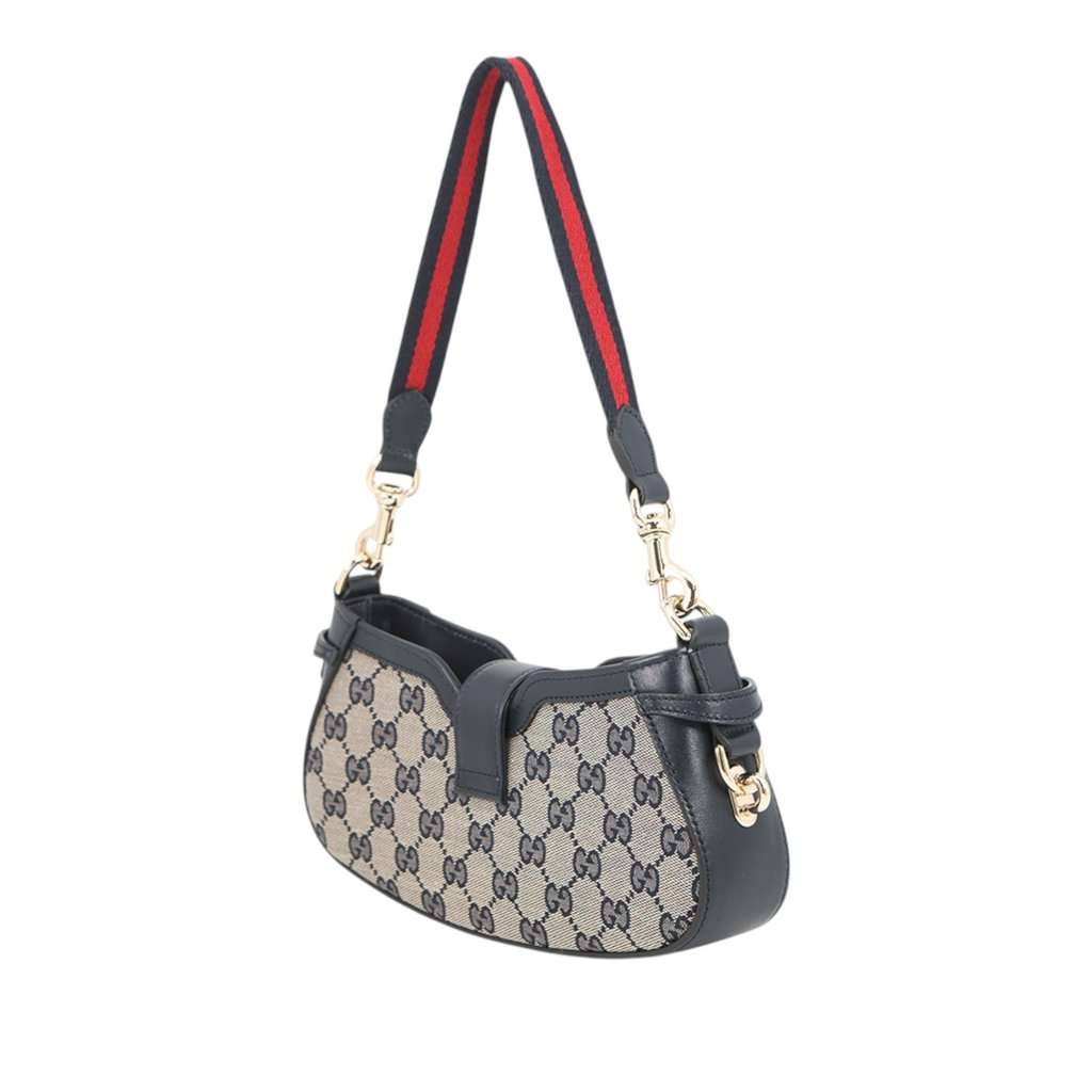 Gucci Mini GG Canvas Web Moon Side Shoulder Bag Brown Very good condition - Back View