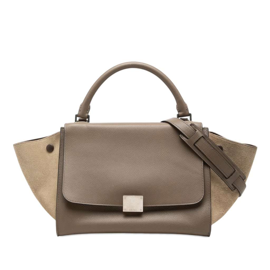 Celine Small Bicolor Calfskin and Suede Trapeze Satchel Brown Leather Very good - Front View
