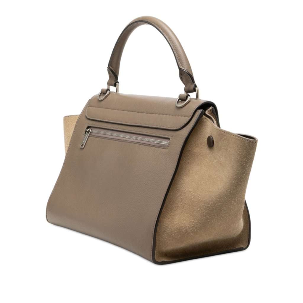 Celine Small Bicolor Calfskin and Suede Trapeze Satchel Brown Leather Very good - Back View
