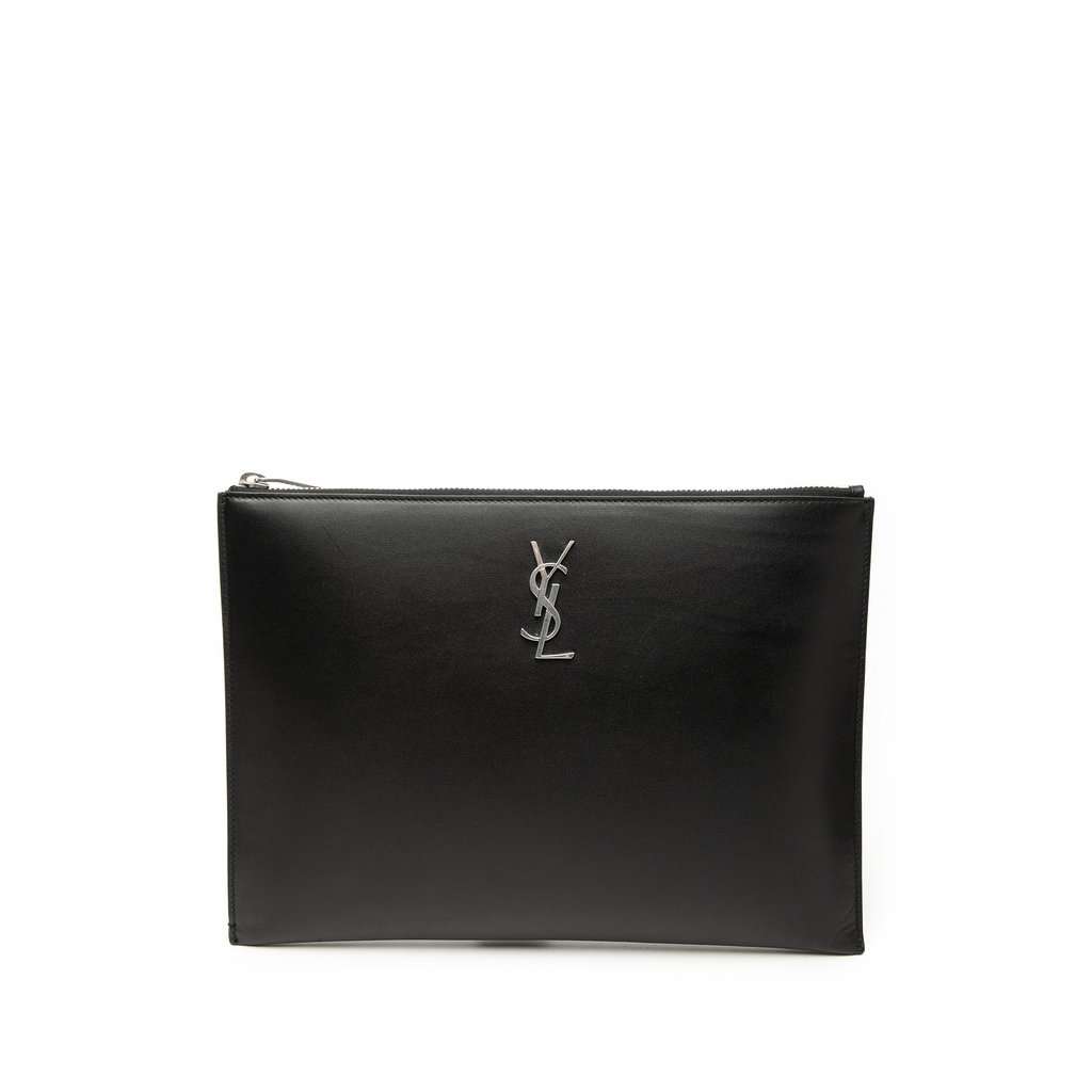 Saint Laurent Leather Monogram Ipad Case Black Leather Very good condition - Front View