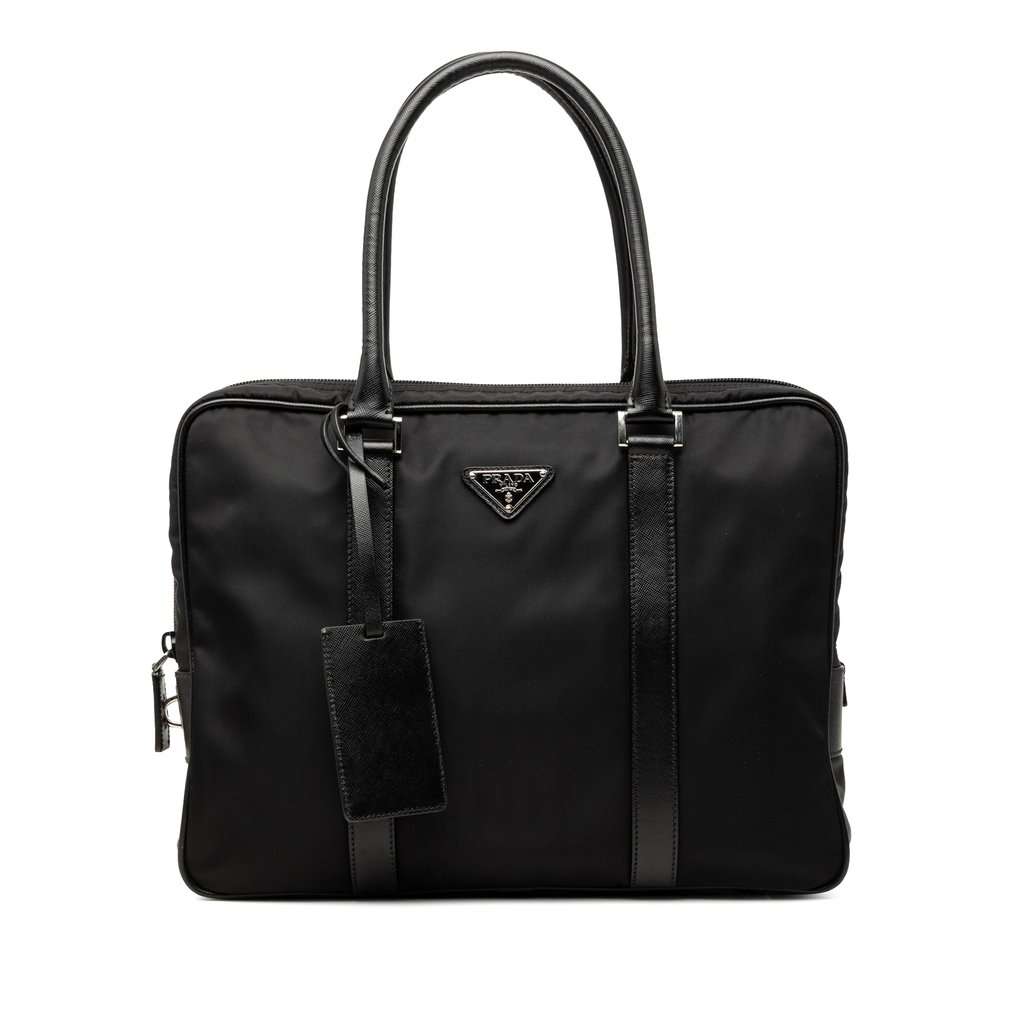 Prada Saffiano Trimmed Tessuto Business Bag Black Very good - Front View
