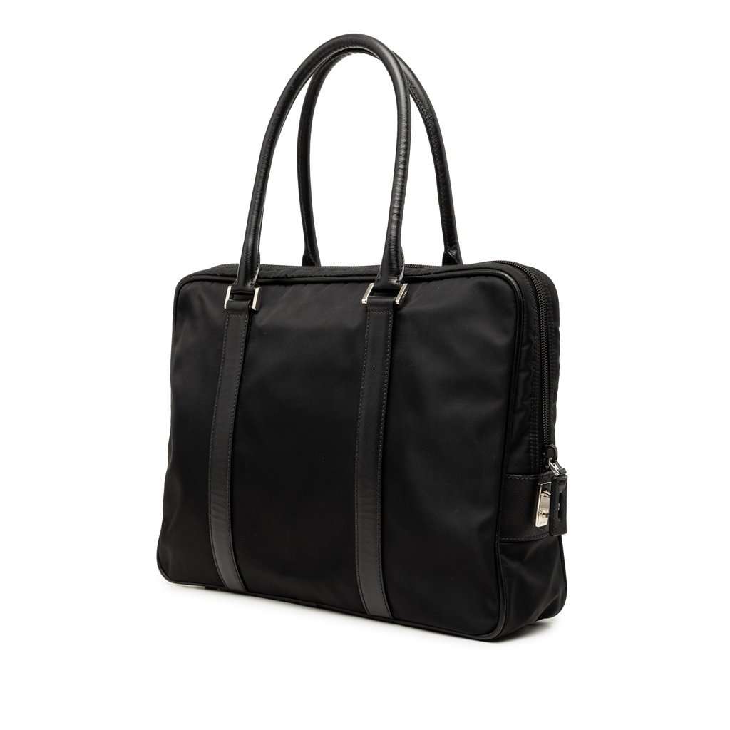 Prada Saffiano Trimmed Tessuto Business Bag Black Very good - Back View