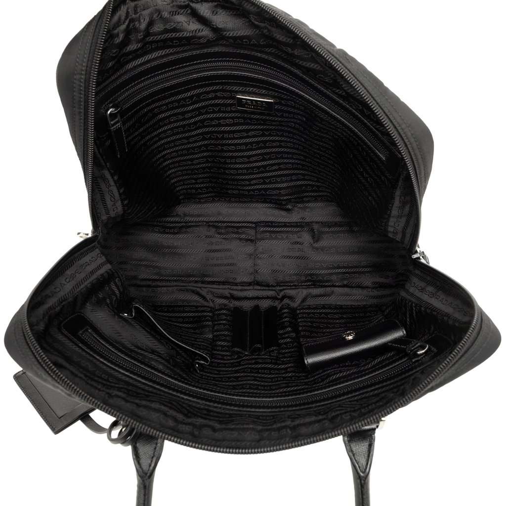 Prada Saffiano Trimmed Tessuto Business Bag Black Very good - Model View