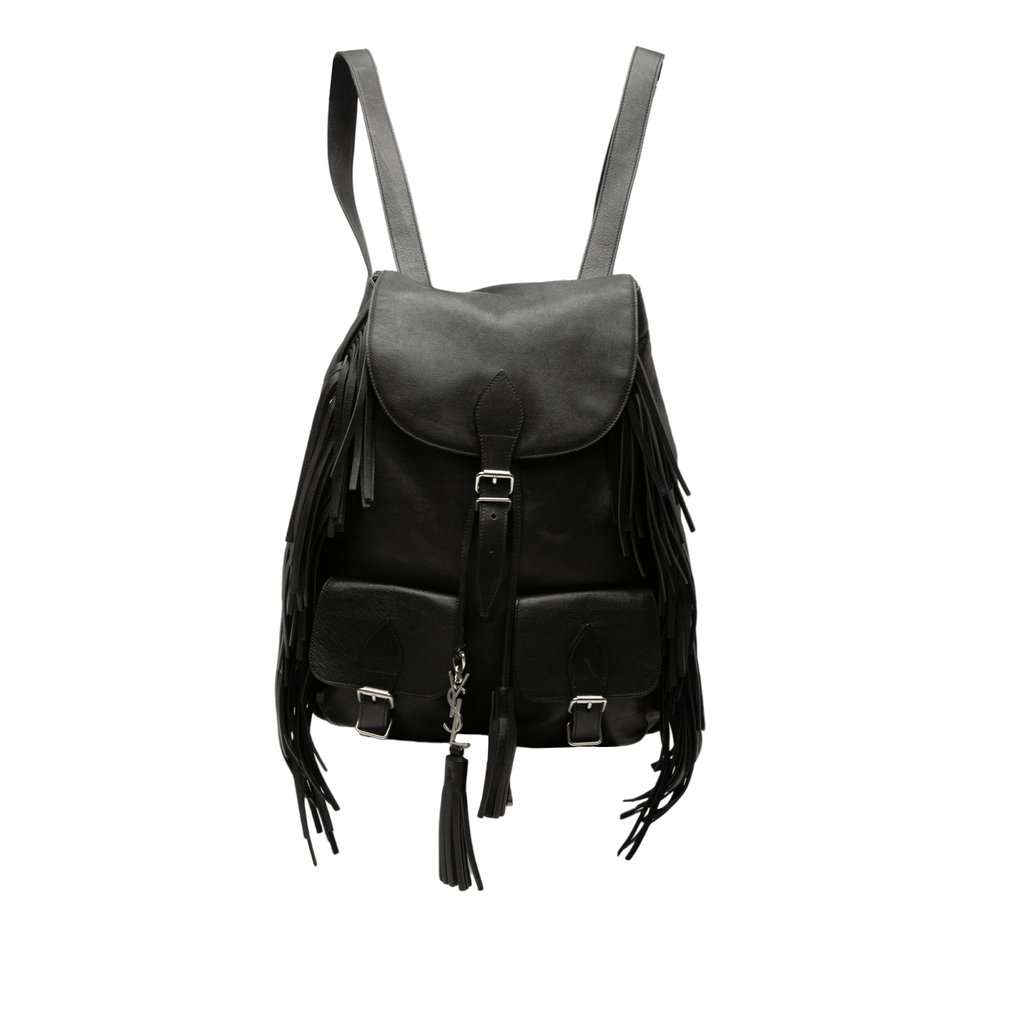 Saint Laurent Calfskin Fringe Festival Backpack Black Leather Very good - Front View