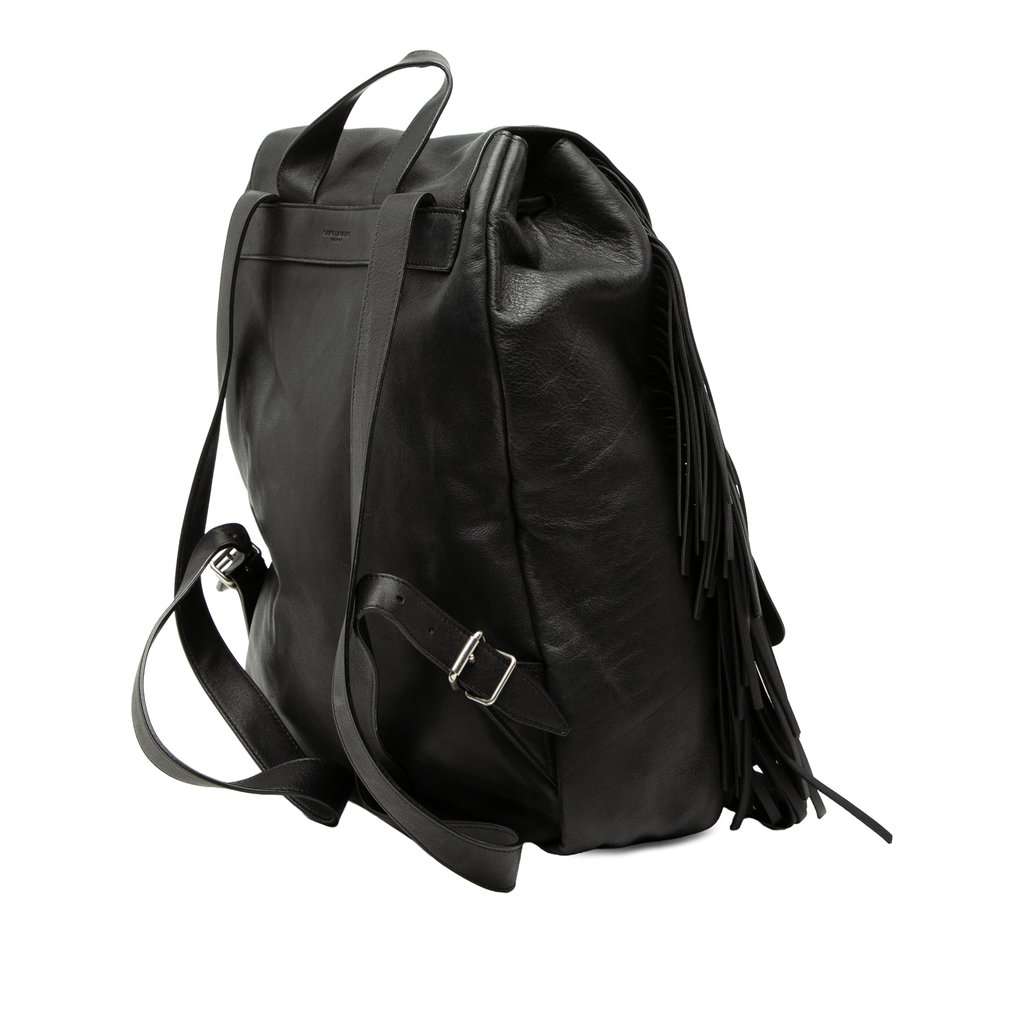 Saint Laurent Calfskin Fringe Festival Backpack Black Leather Very good - Back View