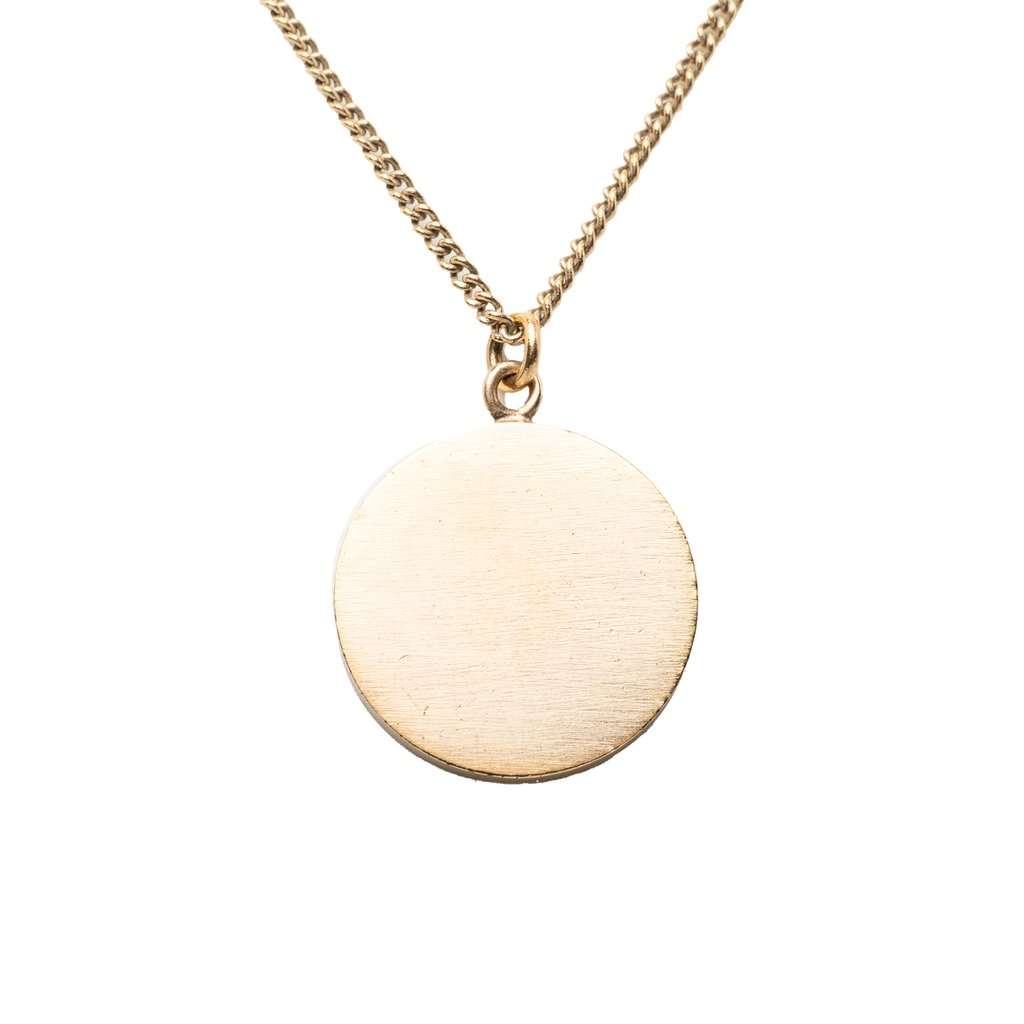 Chanel CC Gold Plated Enamel Camellia Round Pendant Necklace Gold Metal Very good condition - Back View