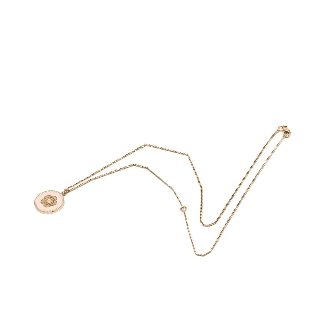 Chanel CC Gold Plated Enamel Camellia Round Pendant Necklace Gold Metal Very good condition - Model View