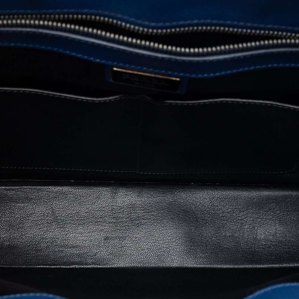 Prada Saffiano Cuir Travel Front Zip Pocket Briefcase Blue Leather Very good condition - Model View