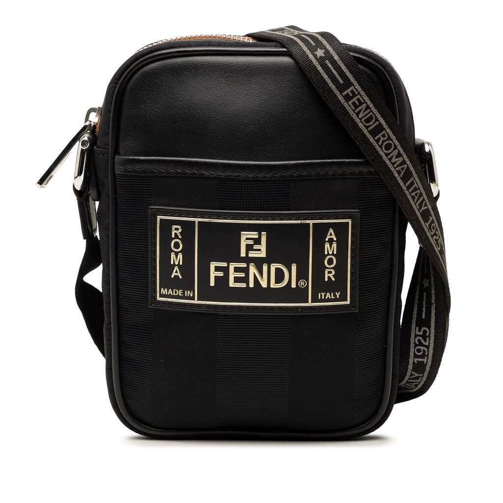 Fendi Small Pequin Nylon Roma Amor Messenger Bag Black Very good condition - Front View
