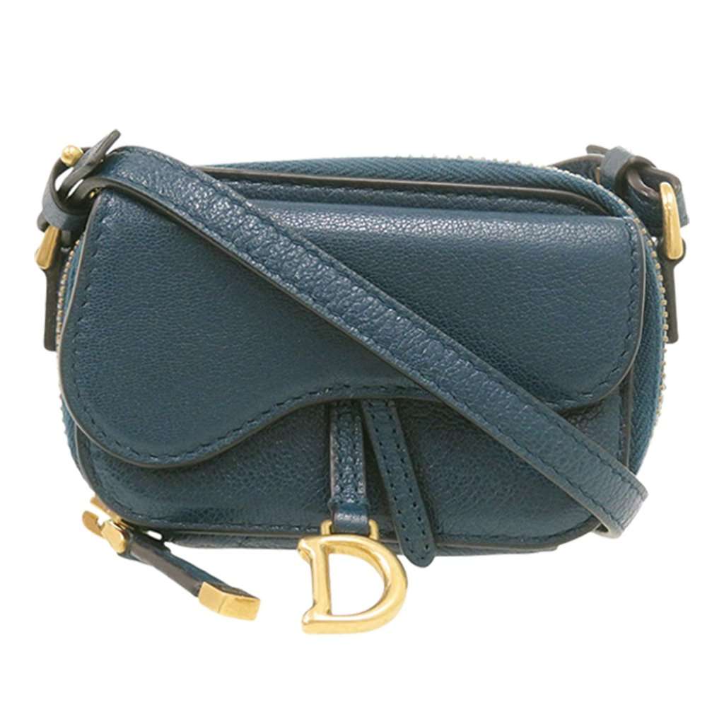 Dior Mini Goatskin Saddle Pouch Blue Leather Very good condition - Front View