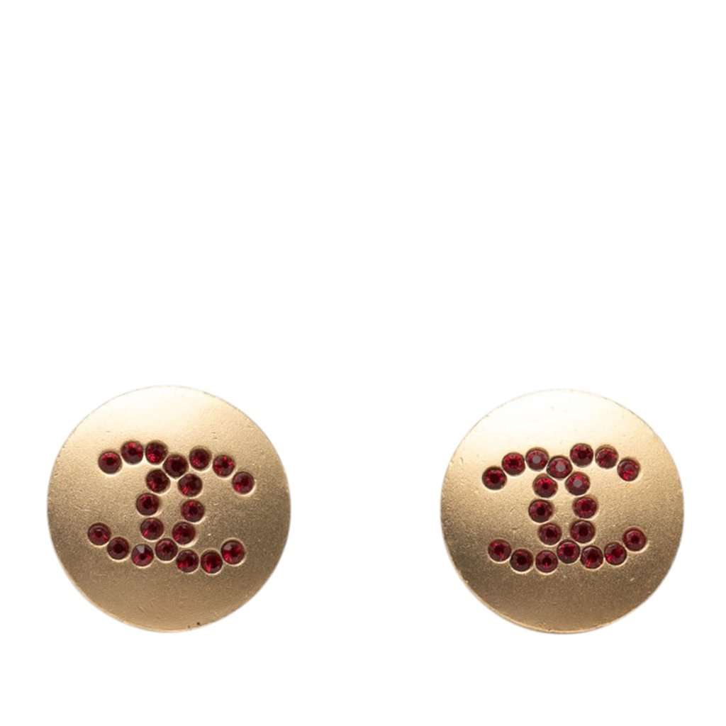 Chanel CC Gold Plated Crystals Push Back Earrings Gold Metal Very good condition - Front View