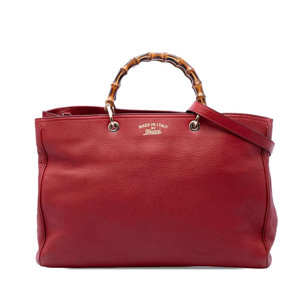 Gucci Large Calfskin Bamboo Shopper Satchel Red Leather Very good - Front View