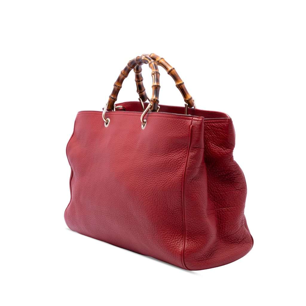 Gucci Large Calfskin Bamboo Shopper Satchel Red Leather Very good - Back View