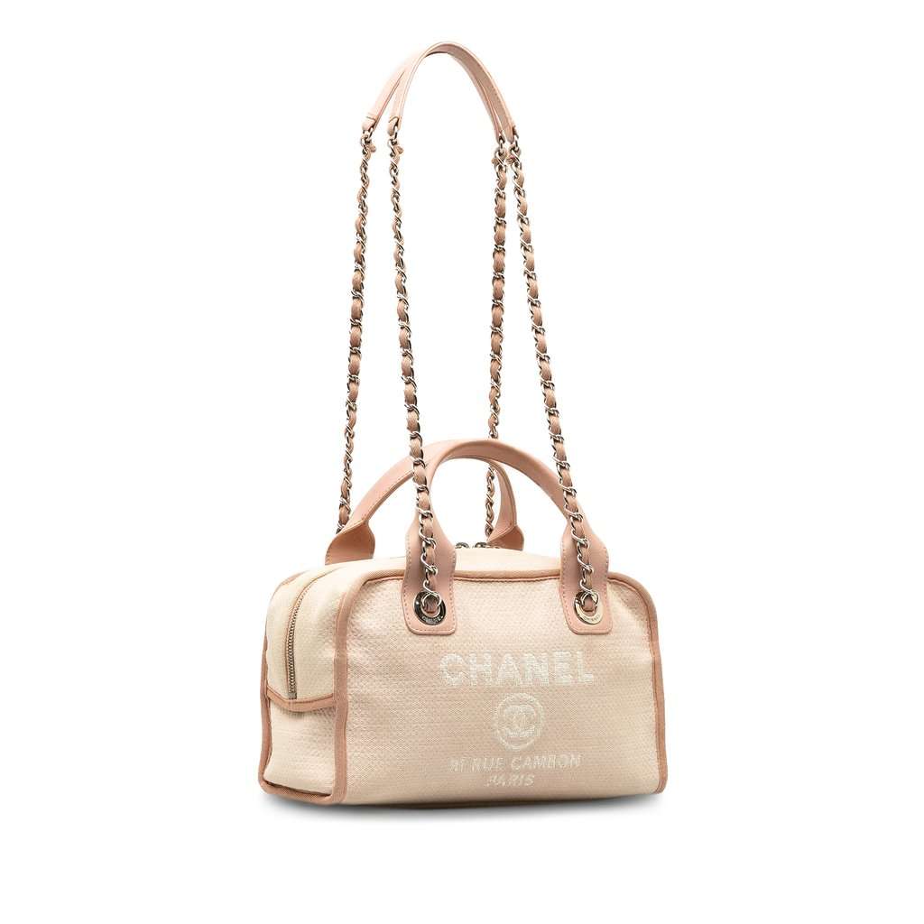 Chanel Small Canvas Deauville Bowling Bag Pink Very good - Back View