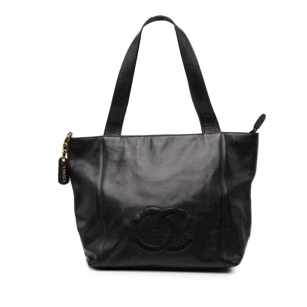 Chanel CC Caviar Tote Black Leather Very good - Front View