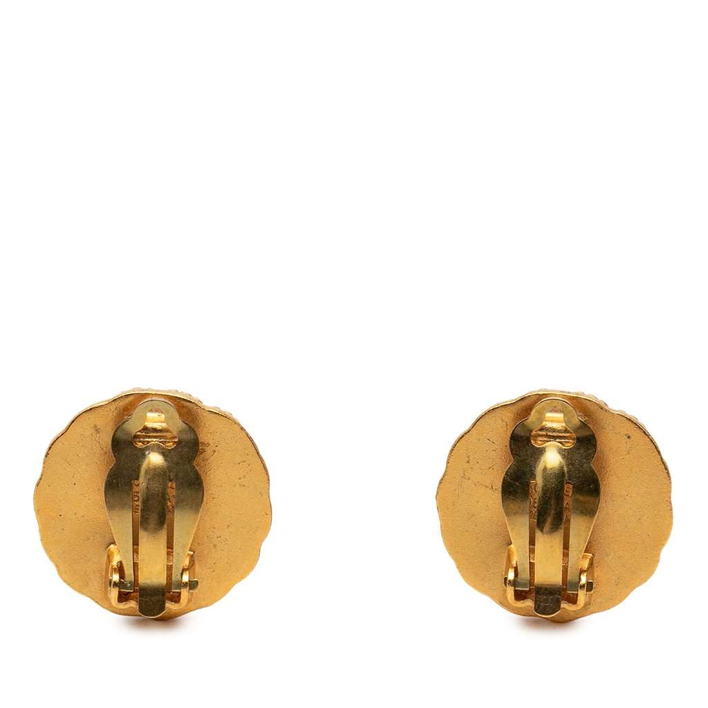 Chanel CC Gold Plated Round Clip On Earrings Gold Metal Very good - Back View
