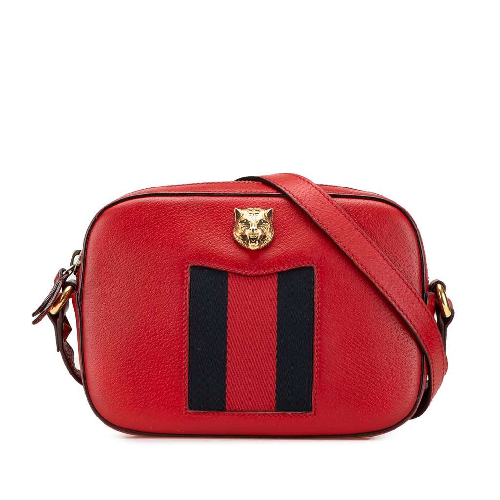 Gucci Leather Animalier Web Disco Crossbody Red Leather Very good - Front View