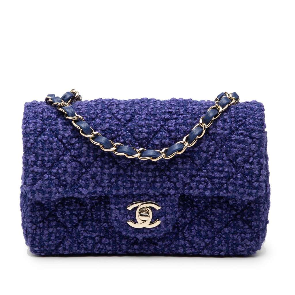 Chanel Mini Rectangular Classic Tweed Single Flap Blue Very good condition - Front View
