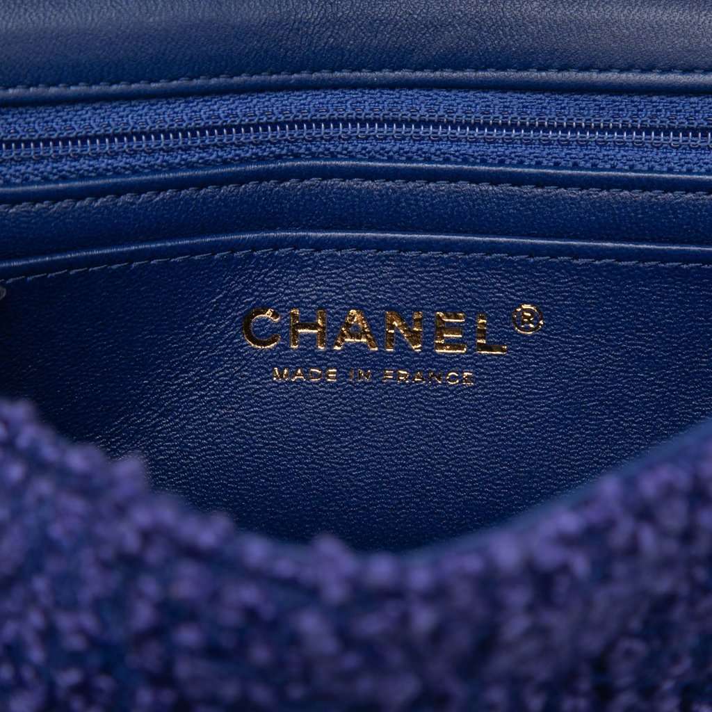 Chanel Mini Rectangular Classic Tweed Single Flap Blue Very good condition - Box View