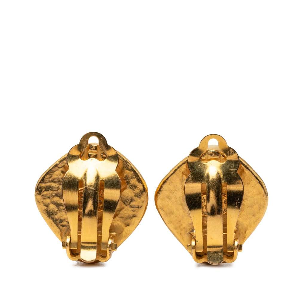 Chanel CC Gold Plated Enamel Diamond Clip On Earrings Gold Metal Very good - Back View