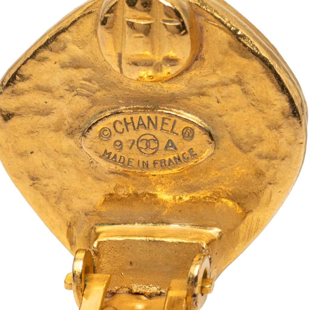 Chanel CC Gold Plated Enamel Diamond Clip On Earrings Gold Metal Very good - Inside View