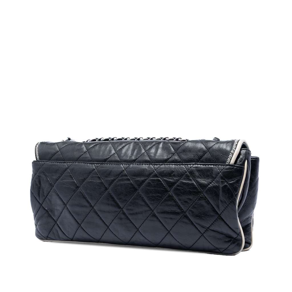 Chanel Quilted Lambskin East West Mademoiselle Flap Black Leather Very good condition - Back View